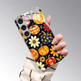 Autumn Pumpkin Floral Electroplated Glass Case For Samsung