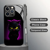 Cute Cat Print Tempered Glass  Case For iPhone