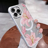 Clear Pink Lily Magnetic Case For iPhone