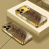 Gold Brown Leopard Print Gold Tempered Glass Case For iPhone