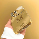 Simple Letter M Print Gold Metallic Paint Glass Phone Case For iPhone