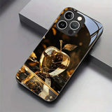 Black Golden Crystal For Apple Pattern Glass Case For iPhone