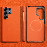 Natural Cowhide Lychee Leather Magnetic Case for Samsung