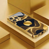 Gilded Fluid For Apple Pattern Gold Metallic Paint Glass Case For iPhone