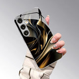 Black Gold Curved Pattern Electroplated Glass Phone Case For Samsung