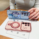Plating Love Heart Magnetic Bracket Holder Case For Samsung