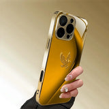 Simple Line Eagle Pattern Gold Metallic Paint Glass Phone Case For iPhone