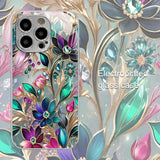 Luxury Colorful Flowers Pattern Glass Electroplated Case For iPhone