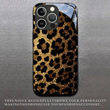 Golden Flash Leopard Pattern Tempered Glass Phone Case For iPhone
