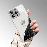 Curved Maple Leaf Pattern Tempered Glass Case For iPhone
