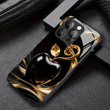Black Gold For Apple Pattern Tempered Glass Case For iPhone