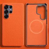 Natural Cowhide Lychee Leather Magnetic Case for Samsung