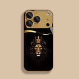 Cool Crown Lion Pattern Gold Metallic Paint Glass Case For iPhone