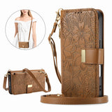 PU Leather Zipper Crossbody Flip Wallet Card Slot with 2 Lanyads Case For Samsung Galaxy