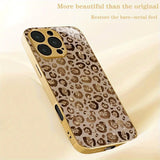 Luxury Leopard Print Gold Metallic Paint Glass Phone Case For iPhone