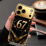 Gilded Oval Numbers Pattern Gold Metallic Paint Glass Case For iPhone