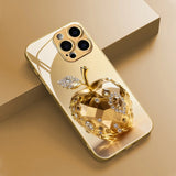 Luxury Jewel For Apple Pattern Gold Metallic Paint Glass Phone Case For iPhone