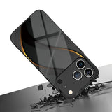 Luxury Wave Line Pattern Tempered Glass Black Case For iPhone