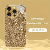 Sparkling Star Pattern Gold Metallic Paint Glass Case For iPhone