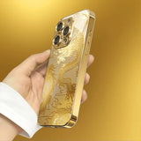 Luxury Golden Dragon Gold Metallic Paint Glass Phone Case For iPhone