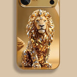 Crystal Gold Lion Pattern Gold Metallic Paint Glass  Case For iPhone