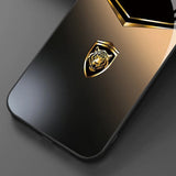 Golden Tiger Head Pattern Tempered Glass Case For iPhone