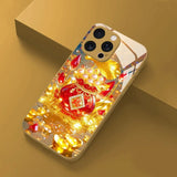 Red Fortune Pearl Money Bag Gold Metallic Paint Glass Phone Case For iPhone