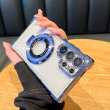 Luxury Magnetic Plating Stand Shockproof Clear Case For Samsung