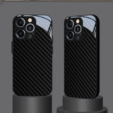 Black Carbon Fiber Texture Tempered Glass Black Case For iPhone