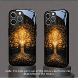 Jinhui Life Tree Pattern Tempered Glass Black Phone Case For iPhone