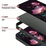 Luxury Lotus Flower Print Glass Phone Case For iPhone