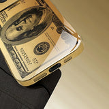 Personalized Banknotes Pattern Gold Metallic Paint Glass Case For iPhone