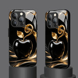 Black Gold For Apple Pattern Tempered Glass Case For iPhone