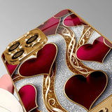 Elegant Red Gold Heart Pattern Gold Tempered Glass  Case For iPhone