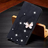 Glitter Leather Flip Wallet Butterfly Bling Book Card Case For iPhone