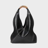 Genuine Leather Handles Woven Large Capacity Tote Bag