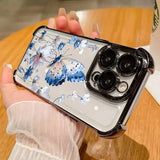 Art Blue Butterfly Plating Clear Camera Protective Case For IPhone
