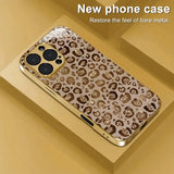 Luxury Leopard Print Gold Metallic Paint Glass Phone Case For iPhone