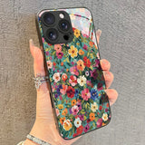 Style Colorful Floral Pattern HD Tempered Glass Case For iPhone