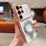 Plating Love Heart Magnetic Bracket Holder Case For Samsung