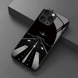 Night View Runway Airplane Tempered Glass Black Case For iPhone