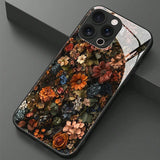 Retro Floral Print Anti-Drop Protective Glass Phone Case For iPhone