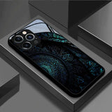 Brilliant Mandala Pattern Tempered Glass Black Phone Case For iPhone