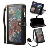 Crossbody Zipper Wallet Card Holder Lanyard Leather Case for Samsung