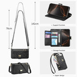 Crossbody Flip Leather Women Girls Wallet Card Holder  Case for IPhone with 2 Lanyads