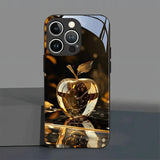 Black Golden Crystal For Apple Pattern Glass Case For iPhone