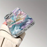 Luxury Romantic Color Gradient Silk Flower Print Electroplated Case For iPhone