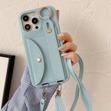 Wrist Strap Crossbody Lanyard Card Holder Wallet Leather Case for iPhone