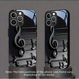 Black Music Symbol Pattern Tempered Glass Black Case For iPhone
