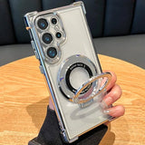 Luxury Magnetic Plating Stand Shockproof Clear Case For Samsung